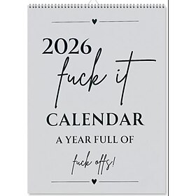 fck it 2026 calendario da parete con rilegatura a spirale, carattere divertente in grassetto, pianificatore mensile disegnato a mano in stile graffiti, calenda