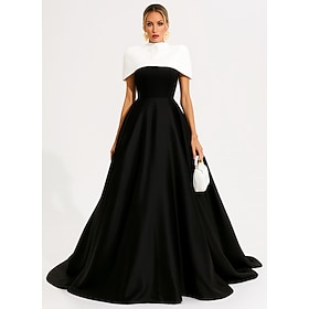 Ball Gown A-Line Floor Length Evening Gown Ball Gown Formal Dress Elegant Color Block Sleeveless High Neck Wedding Formal Pink Dress Satin with Pocket Shawl