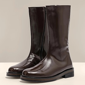 Men's Brown Faux Leather Mid-Calf Boots – Sleek Zipper Design, Classic Retro Style, Comfortable Fit for Business, Formal Events and Casual Wear