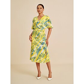 Damen-Midikleid mit Fledermausärmeln, Stretch, kräftiger Druck, elegant, vielseitig, lässig, für den Alltag,…: retailer-supplied image