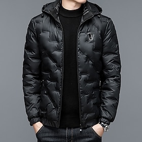 Men's Puffer Jacket Quilted Jacket Pocket Polyster Vacation Daily Wear Date Regular Fashion Casual Comfortable Thermal Warm Fall Winter Solid / Plain Color Bla