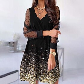 Femmes Mini Robe Robe noire Robe de Soirée Robe Décontractée Robe de Cocktail Élégant Mode Moderne Extérieur Soirée Quotidien Coupe Ample Fleuri Graphique manc