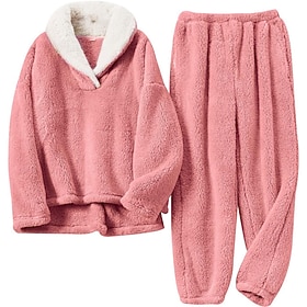 Women's Pajamas Loungewear 2 Pieces Flannel Fashion Casual Wearable Blanket Hoodie Pure Color Elastic Waist Pullover Pant Daily Home Vacation Long Sleeve Shirt