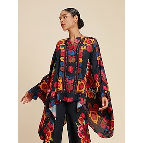 haut femme mousseline imprimé floral revers style ethnique décontracté vacances printemps automne: retailer-supplied image
