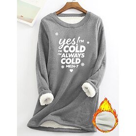Women's Pullover Fleece Lined Sweatshirt Yes Im Cold Graphic Letter Warm Casual Fuzzy Long Sleeve Crew Neck Round Neck Long Tops Street Casual Light Pink Black