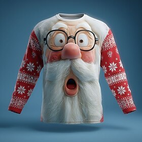 Christmas Men's Santa Claus Funny T Shirt Long Sleeve T shirt 3D Print Crew Neck Shirt Fashion Basic 3D Casual Daily Street Red 3 Black Red Summer Spring Cloth