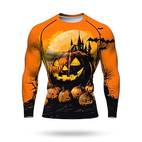 Halloween Men's Running T-Shirt Athletic Shirt Gym Shirt Fitness Shirt Workout Shirt Long Sleeve Tee Tshirt Halloween UPF 50 UV Resistant Soft Sweat wicking Mo