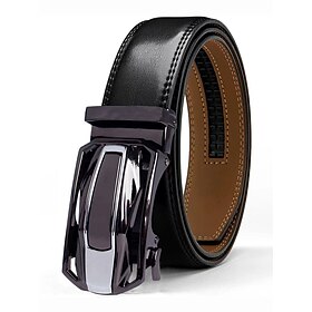 Men's Automatic Buckle Leather Belt, Modern Classic Style, Adjustable Dress Belt for Groom, Wedding, Business and Formal Wear