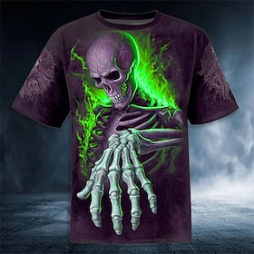 Halloween Men's Optical Illusion 3D Skeleton T Shirt Short Sleeve T shirt 3D Print Crew Neck Shirt Exaggerated Designer Horror Party Street Holiday Yellow Red