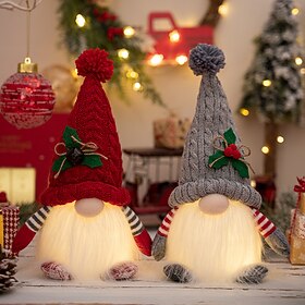 2 Pack Christmas Plush Gnomes Decoration Lighted Handmade Mini gnome Scandinavian, Light Up Swedish Tomte Elf Holiday Present, Battery Operated Xmas Gifts