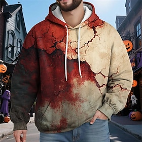 Men's Hoodie Wine Red Khaki Light Grey Gray Hooded Graphic Color Block Drawstring Pocket Sports Outdoor Daily Holiday Polyester Christmas Streetwear Basic Fal