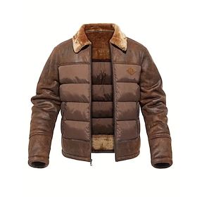 Men's Puffer Jacket Sherpa Jacket Pocket Polyster Vacation Daily Wear Date Regular Fashion Casual Comfortable Thermal Warm Fall Winter Solid / Plain Color Dark