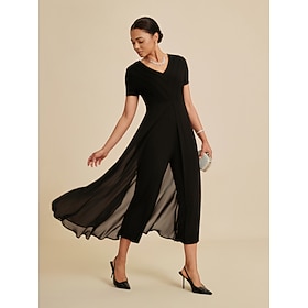 Weiblich Freizeitkleid Schwarz Kurzarm Kurze Ärmel Einfach Sommer Ganzjahres V Ausschnitt Rundhals Modern S M L: retailer-supplied image