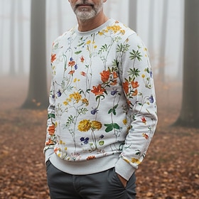 Men's Ditsy Floral Flower / Plants Sweatshirt Sweatshirts Long Sleeve Sweatshirt Crewneck Vintage Retro Print Holiday Going out Festival Print Fall Winter