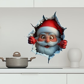 Christmas Sticker Wall Decals Creative Broken Wall Cartoon Santa Claus Removable Vinyl Mural Holiday Party Living Room Bedroom Background Decoration For Christ