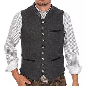 Men's Vest Waistcoat Gilet Vacation Party Business Fashion Casual Spring Fall Pocket Buttons Polyester Comfortable Plain Single Breasted One-button V Neck Regu