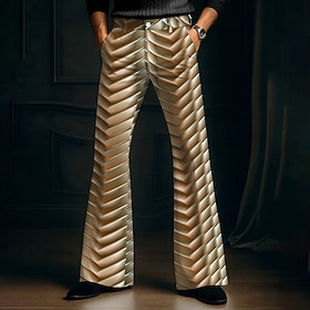 Men's Optical Illusion Geometric Pattern Disco Pants 60s 70s Bell Bottoms Mid Waist Western Vintage Retro Outdoor Vacation Casual Side Pockets Flared Leg Pants