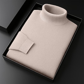 Men's Sweater Pullover Sweater Jumper Ribbed Knit Regular Tops Knitted Slim Fit Plain Turtleneck Knitwear Contemporary Casual Daily Wear Clothing Apparel Fall