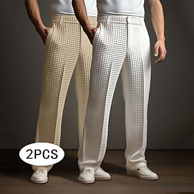 Men's Trousers Dress Pants Suit Pants Waffle Pants Knit Pants Front Pocket Straight Leg Multi-pack Plain Comfort Full Length Formal Wedding Business Fashion Ch