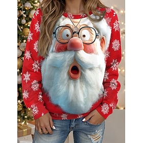 Christmas Women's Pullover Sweatshirt Cat  Casual Long Sleeve Crew Neck Regular Tops Street Dailywear Casual Black Yellow Wine Red Blue Spring Fall Winter