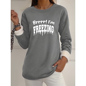 Women's Pullover Sweatshirt Graphic Letter Warm Casual Fuzzy Long Sleeve Crew Neck Round Neck Long Tops Street Casual Light Pink Black Dark Pink Blue Spring Fa