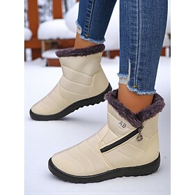 Women's Warm Winter Snow Boots with Faux Fur Lining and Side Zipper, Anti-Slip Waterproof Ankle Boots for Outdoor Wear
