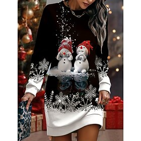 Christmas Women's Knee Length Dress Mini Dress Sweater Dress Shift Dress Vacation Casual Birthday Date Regular Fit Graphic Ugly Long Sleeve Crew Neck Black Spr