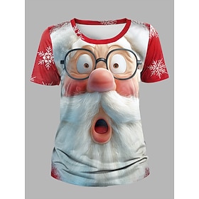 Christmas Women's T Shirt Graphic Claus Vintage Stylish Classic Short Sleeve Crew Neck Regular Tops Daily Print Black White Yellow Red Orange Fall Winter
