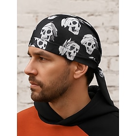 Men's Halloween Skull Bandana Pirate Headscarf – Gothic Durag Head Wrap for Costume Party, Cosplay and Night Out