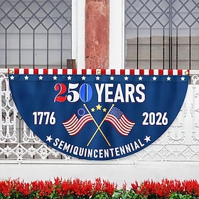 1776-2026 USA 250th anniversary halfronde waaiervlag, patriottische Amerikaanse buitenvlag voor huis, veranda, tuin of onafhankelijkheidsdagdecoratie