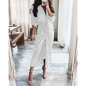 Women's Midi Dress Sheath Dress Chiffon Dress Fashion Modern Outdoor Holiday Going out Regular Fit Plain Long Sleeve V Neck White Yellow Khaki Light Blue Sprin