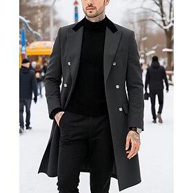 Men's Overcoat Trench Coat Long Trench Coat Vacation Daily Fall Winter Polyester Windproof Outerwear Clothing Apparel Fashion Classic Plain Pocket Lapel Double