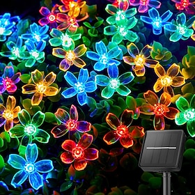 1/2pcs Solar Flower String Lights Outdoor 6.5m 30LEDs Cherry Blossoms Fairy Lights Waterpoof 8 Modes for Garden Patio Spring Decoration Yard Lawn  Tree Holiday