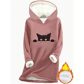 Women's Pullover Fleece Lined Hoodie Sweatshirt Print Graphic Animal Warm Casual Sherpa Long Sleeve Hooded Long Tops Casual Street Dailywear Blue Dark Pink Gr