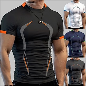 Men's Solid Colored Gym Shirt Running Shirt Summer Spring Fall Short Sleeve Athleisure Quick Dry Soft Sweat wicking Jogging Training Bodybuilding Blue Dark Gre