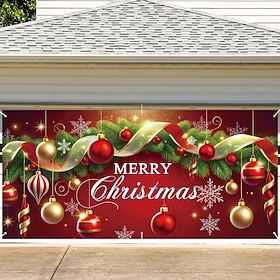 Christmas Outdoor Garage Door Cover Merry Christmas Ornament Balls Holiday Large Tapestry Backdrop Party Wall Decoration For Outdoor Garage Door Home Christmas