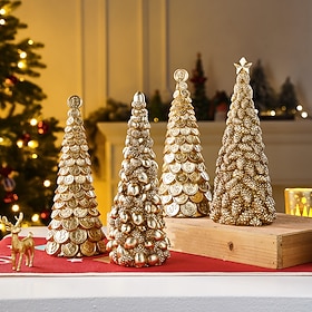 Weihnachts-Tischbaumschmuck, goldenes Eichel-Tannenzapfen-Dollar-Bitcoin-Design, Mini-Weihnachtsbaumstatue aus Kunstharz für die Weihnachtsdekoration im Innenb