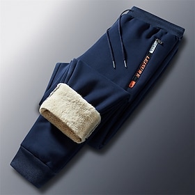 Men's Sweatpants Fleece Pants Joggers Trousers Winter Pants Drawstring Pocket Elastic Waist Plain Comfort Warm Sports Outdoor Daily Fashion Casual Black Blue M