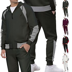 Homme Ensemble Survetement Ensemble de tenues Ensemble de sweats à capuche Sweat à Capuche Extérieur Quotidien Sports Cordon de serrage Zip Up Avec Poches Bloc