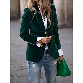 Women's Blazer Comfortable Breathable Pocket Casual Plain Office Street Casual Daily Wear Single Breasted Regular Turndown Regular Fit Long Sleeve Outerwear Na
