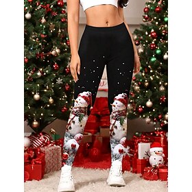 Women's Slacks Leggings Cozy Leggings Vacation Vintage Streetwear Full Length NaturalPantsUgly Christmas Graphic Snowman Snowflake Elastic Waist Print Comfy Ou