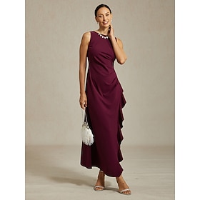 Women's Maxi Dress Sheath Dress Pleated Dress Ruffle Dress Elegant Party Semi Formal Evening Party Wedding Guest Graduation Ruffle Solid Color Sleeveless Crew