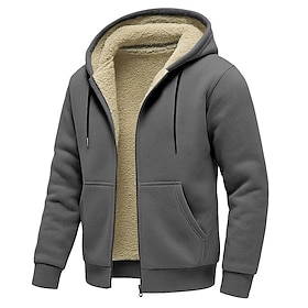 Men's Hoodie Full Zip Hoodie Fleece Hoodie Fleece lined Hoodie Black Light Grey Dark Gray Hooded Plain Sports Outdoor Casual Daily Streetwear Cool Sportswear