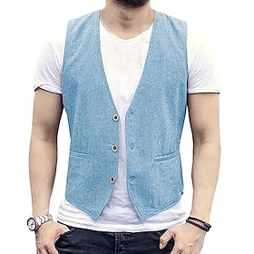 Per uomo Gilet Gilet di lino Vacanza Feste Affari Moda Casual Primavera Autunno Tasca Bottoni Misto Lino-Cotone Confortevole Semplice Monopetto Un Bot
