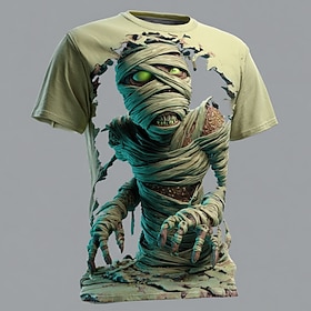 Halloween Men's Optical Illusion Zombies Mummy T Shirt Short Sleeve T shirt 3D Print Crew Neck Shirt Exaggerated Designer Horror Club Party Street Blue Purple