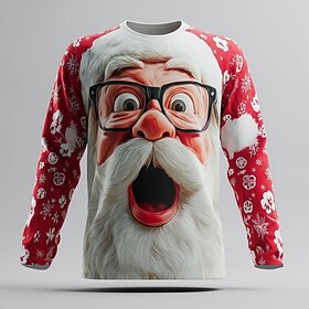 Christmas Men's Santa Claus 3D Funny T Shirt Long Sleeve T shirt 3D Print Crew Neck Shirt Fashion Basic 3D Street Casual Daily Black Red Red 2 Summer Spring Cl