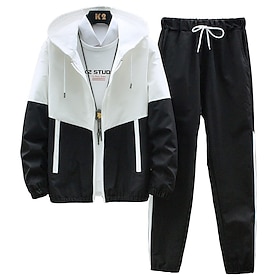 Men's 2 Piece Tracksuit Lounge Hoodie Sweatsuit Sets Zip Up Color Block Clothing Suit Spring Fall Black Blue Gym Workout Running High Waist Lightweight Fashion