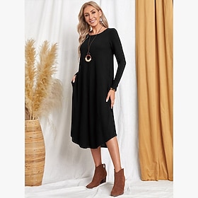 Per donna Abito Midi Vestito T-Shirt Abito a Tubino Casual Boho Quotidiano Sportivo Uscire Vestibilità comoda Semplice Manica Lunga Girocollo Nero Rosso Blu Gr