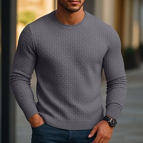 Men's Pullover Sweater Jumper Knit Sweater Ribbed Knit Regular Tops Jacquard Knitted Plain Crew Neck Fashion Basic Vacation Casual Clothing Apparel Fall Fall
