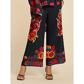 Damenhose Chiffon Blumendruck elastischer Bund lässig Urlaub Frühling Herbst: retailer-supplied image